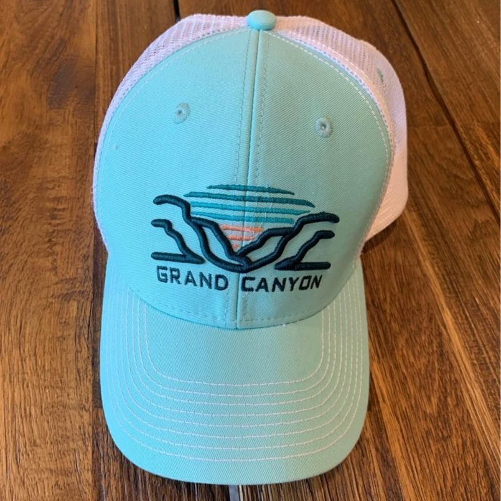 GRAND Canyon OURAY authentic trucker hat. Cotton/nylon blend. Teal. Adjustable.